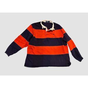 Vintage 1994 Polo Ralph Lauren Rugby Shirt Mens XL Orange Navy Stripe